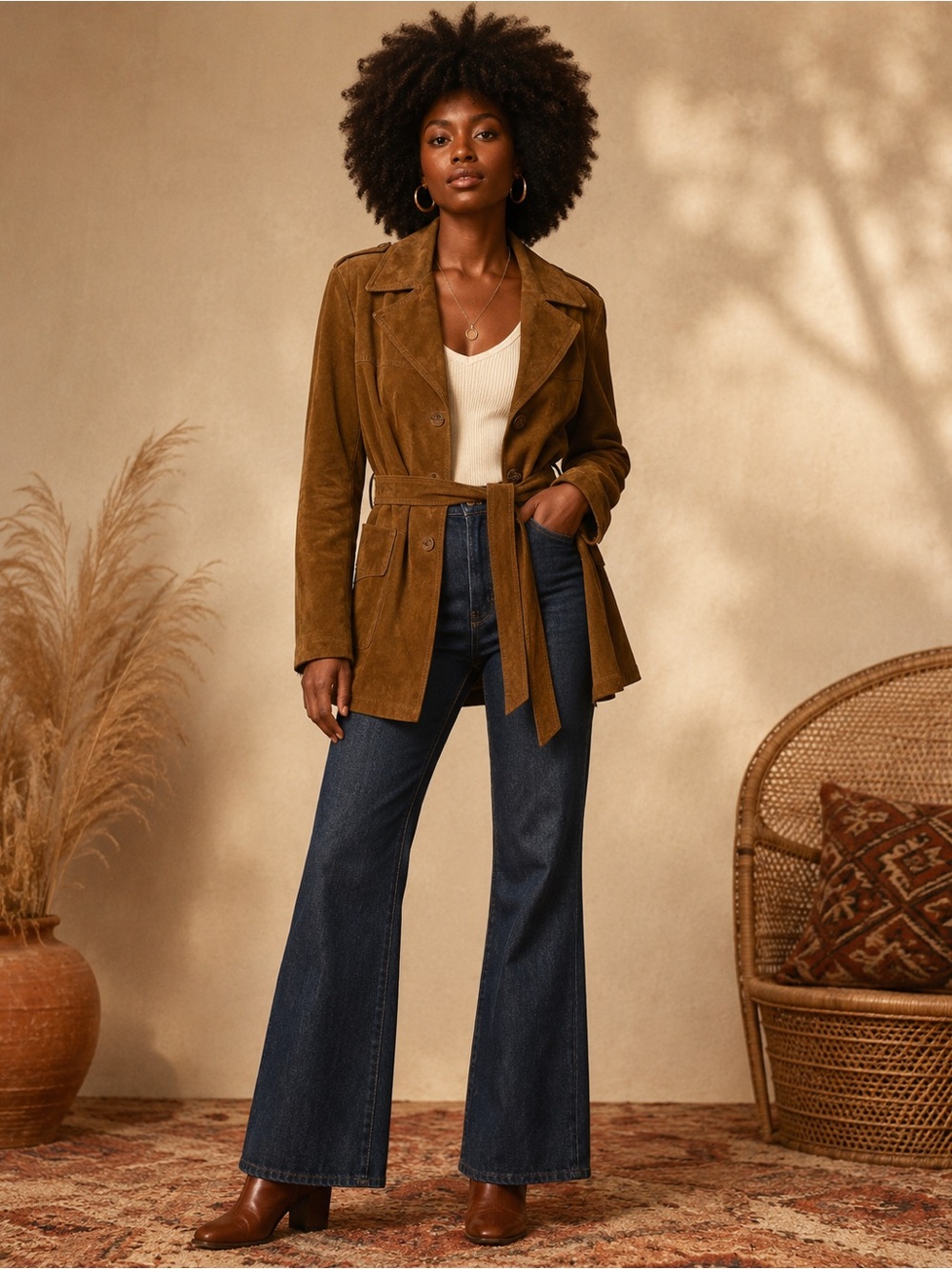 Vintage 1970s Robert Lewis Suede Belted Jacket - Brown